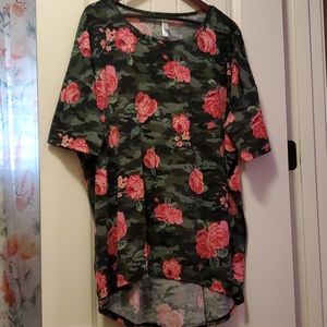 LuLaRoe Irma Camo Rose Floral Knit Pattern Shirt